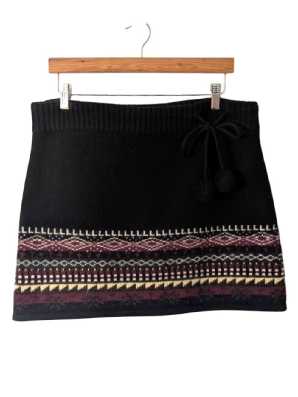 Triple Five Soul‎ Wool/Angora Mini Skirt Pom Tie Fair Isle Trim Size M